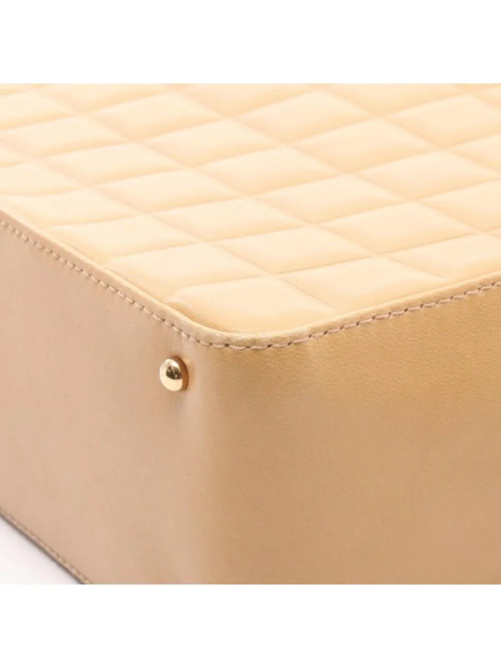 Chanel Shoulder Bag Choco Bar CC Logo Beige Leather